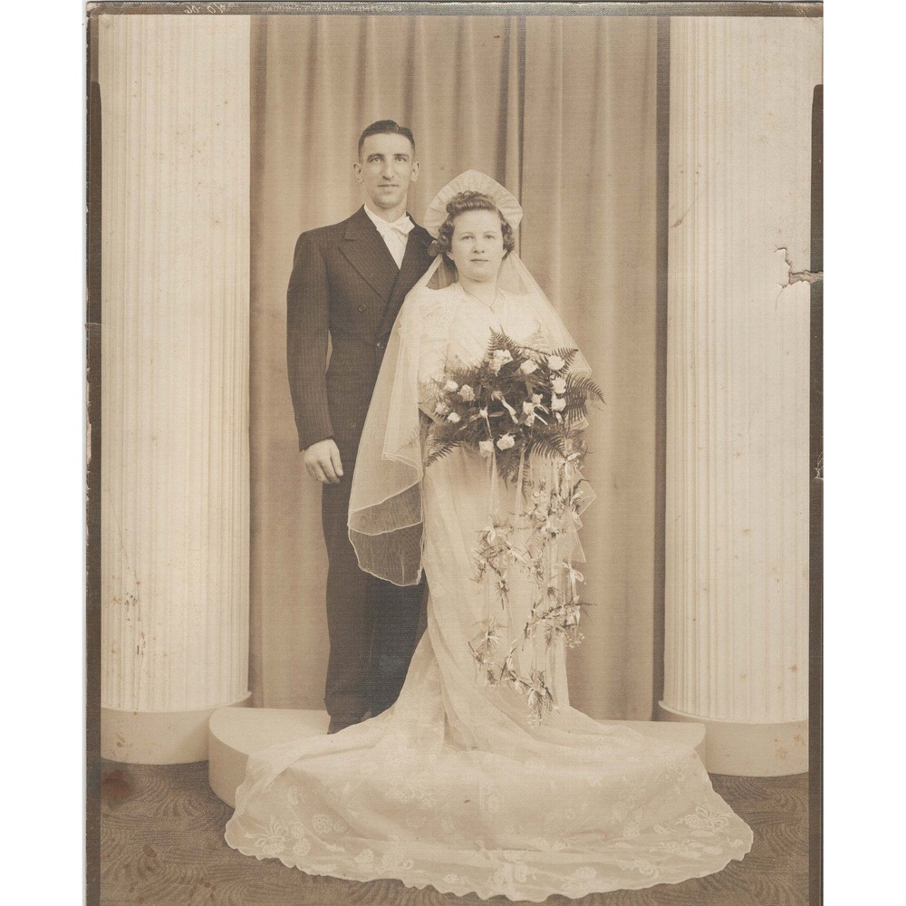Vintage Wedding Portrait Bride and Groom Studio Photography 8 x 9.7 inches